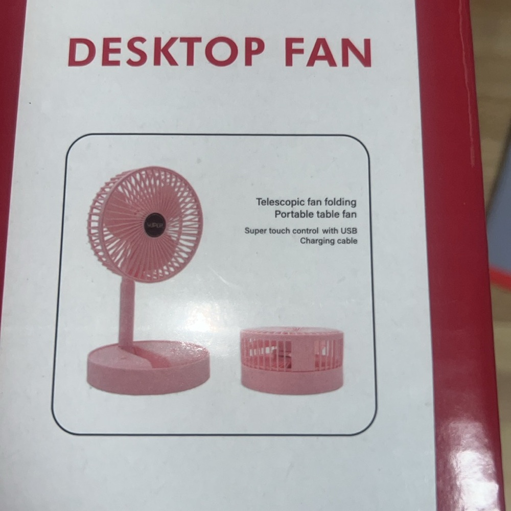 Pink Desktop Fan with USB Charging
